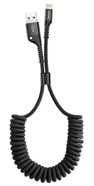 Cablu de date Baseus Fish Eye Spring Data CALSR-01, Lightning, 2A, 1 m (Negru)