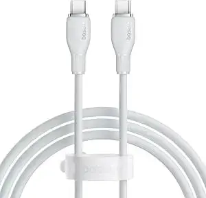 Cablu de date Baseus Pudding, USB Type-C la USB Type-C, 100W, 1.2m, Alb