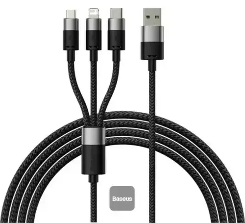 Cablu de date Baseus StarSpeed 3-in-1, Fast Charging, USB-C, Lightning, Micro USB, 3.5A, 1.2 metri (Negru)