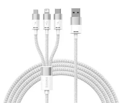 Cablu de date Baseus StarSpeed 3-in-1, Fast Charging, USB-C, Lightning, Micro USB, 3.5A, 1.2 metri (Alb)