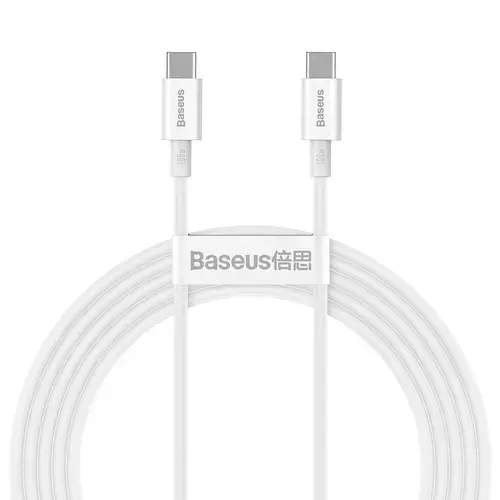 Cablu de date Baseus Superior CATYS-C02, USB-C - USB-C, QC, 100W, 5A, 2 m, Alb