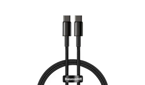 Cablu de date Baseus Tungsten Gold CATWJ-01, Fast Charging, USB Type-C - USB Type-C, 100W , 1m, impletitura nylon (Negru)