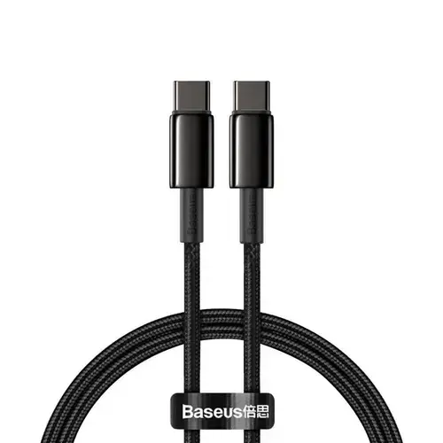 Cablu de date Baseus Tungsten Gold CATWJ-A01, 2 x USB Type-C, Power Delivery 100 W, 2m (Negru)