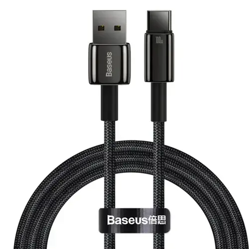 Cablu de date Baseus Tungsten Gold CAWJ000001, USB-Type-C, Super Fast Charge, 100W, 480Mbps, 1m (Negru)