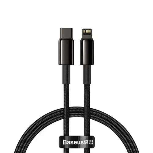 Cablu de date Baseus Tungsten Gold, USB Type-C - Lightning, Power Delivery 20W, 1m, Negru