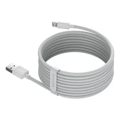Cablu de Date Baseus TZCALZJ-02, USB la Lightning, 1.5 m, 2.4A, (Set 2 Bucati), Alb