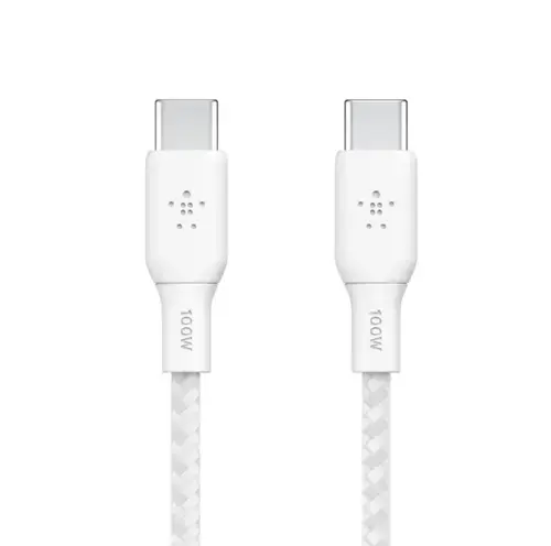 Cablu de date Belkin Boost Charge Braided, USB-C/USB-C, 3 m (Alb)