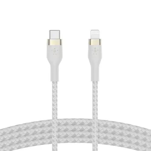 Cablu de date Belkin BOOST CHARGE PRO Flex USB-C catre LTG, Silicon impletit, 2M, Alb