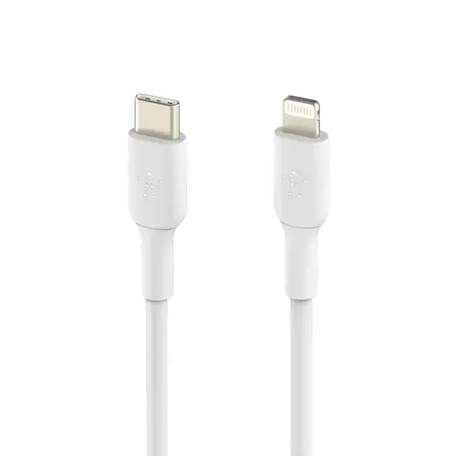 Cablu de date Belkin BOOST CHARGE, USB-C la Lightning, PVC, 1m (Alb)