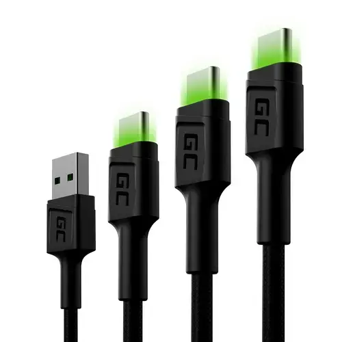 Cablu de date Green Cell GC Ray, USB-USB-C 30cm/120cm/200cm, incarcare rapida, Ultra Charge, QC 3.0