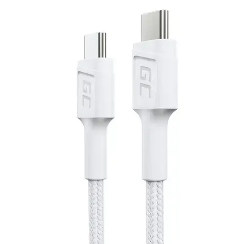 Cablu de date Green Cell PowerStream, USB-C - USB-C, 30cm, Power Delivery 60W, Quick Charge 3.0, Alb