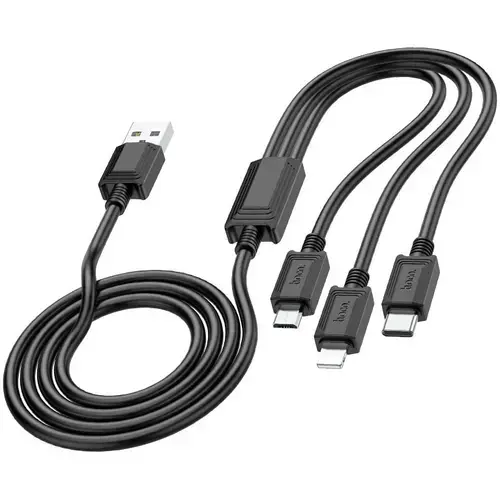 Cablu de date HOCO X74, USB la Lightning / USB Type-C / MicroUSB, 1m, Negru