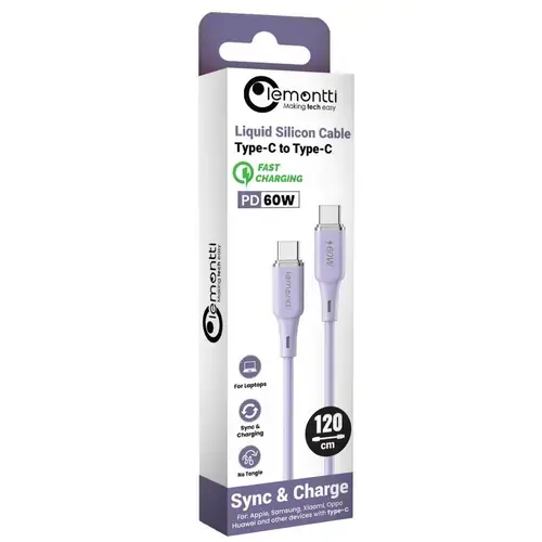 Cablu de date Lemontti LEMCPSTCF60M, Type-C la Type-C, Fast Charge, PD 60W, 1.2m, Mov