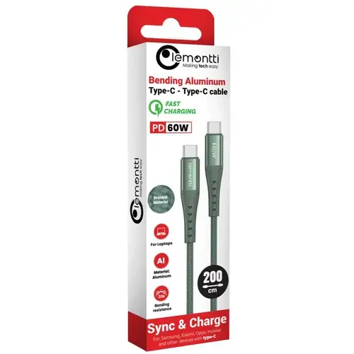 Cablu de date Lemontti LEMCSTCF602MV, Type-C la Type-C, Fast Charge, PD 60W, 2m, Verde