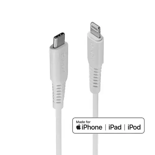Cablu de date Lindy LY-31317, 2m, USB-C - Lightning, Alb