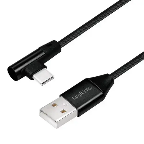 Cablu de date Logilink CU0137, USB 2.0 - USB Type-C, 90 grade, 0.3m, Negru