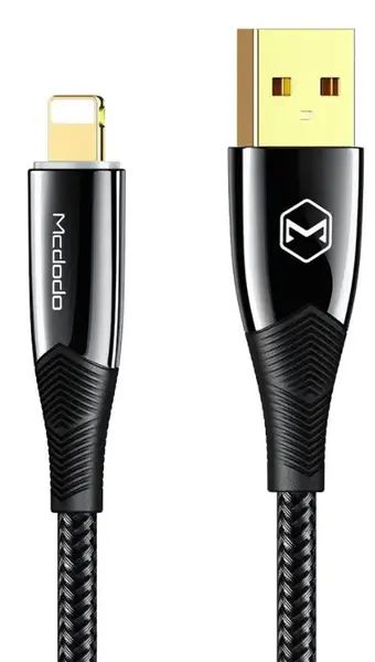 Cablu de date Mcdodo Shark Series CA-8060, Lightning, 1.2 m, 3 A, LED indicator (Negru)
