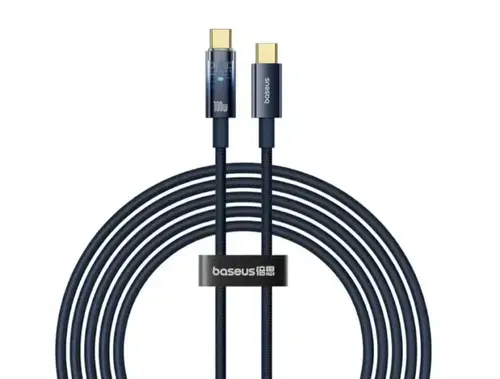 Cablu de date si alimentare Baseus Explorer P10319704321-01, USB Type-C la USB Type-C 100W, oprire automata incarcare, braided, 2m (Albastru)