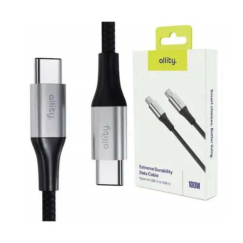 Cablu de date si incarcare Allity AUC-01, USB-C to USB-C, 100W, 1m, Negru