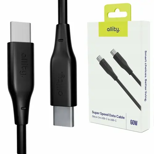 Cablu de date si incarcare Allity AUC-02, USB-C to USB-C, 60W, 1m, Negru