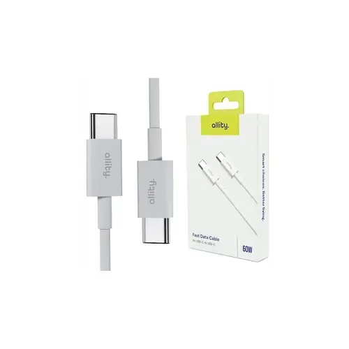 Cablu de date si incarcare Allity AUC-03, USB-C to USB-C, 60W, 1m, Alb