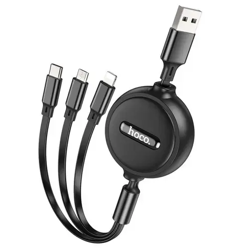 Cablu de date si incarcare HOCO X75, USB-A - Lightning / microUSB / USB-C, 18W, 1m (Negru)
