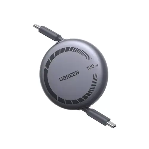 Cablu de date Ugreen Nexode USB-C la USB-C PD Fast Charge, retractabil, 100W, 1m (Gri)