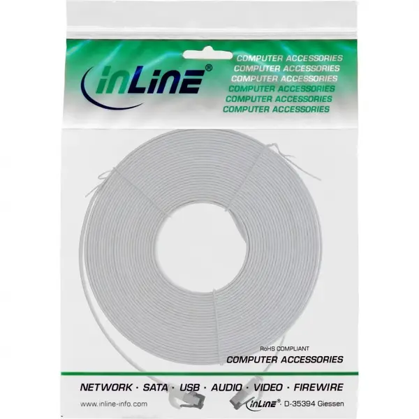 Cablu de retea RJ45 flat FTP Cat.6A 20m Alb, InLine IL75720W