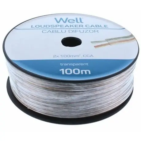 Cablu difuzor transparent 2X1mmp, 100m Well LSP-CCA1.00TT-100-WL