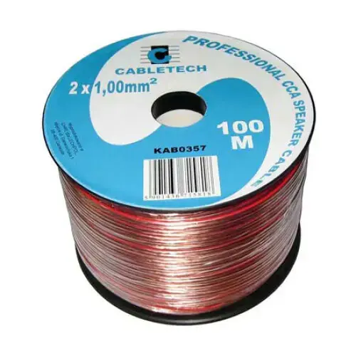 Cablu din CCA pentru difuzor, 2 x 1 mm, 100 m, Transparent
