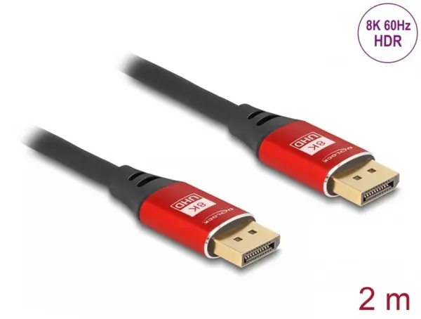 Cablu Displayport 8K60Hz/4K240Hz T-T 2m Negru/Rosu, Delock 80605
