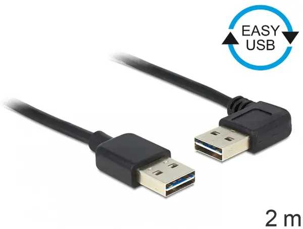 Cablu EASY-USB 2.0 tip A la EASY-USB 2.0 tip A unghi stanga/dreapta T-T 2m negru, Delock 85557
