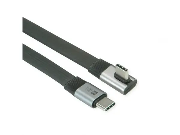 Cablu flat USB4 type C drept/unghi 8K UHD-2/80Gb/240W 0.8m Negru, Roline 11.02.9098