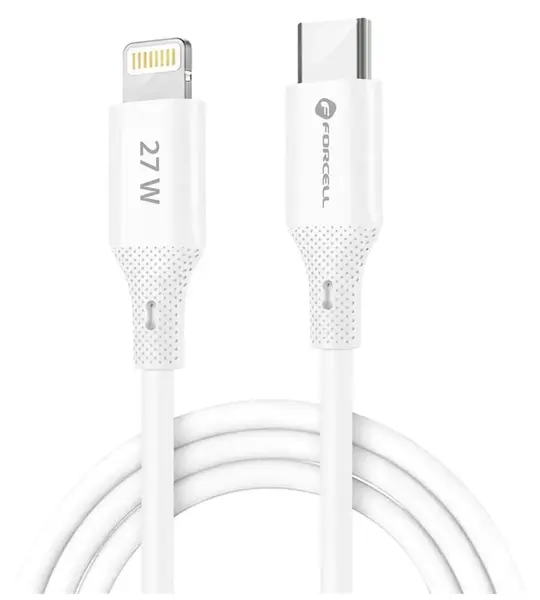 Cablu Forcell – F-Energy C346, USB-C/Lightning, 27W, 1 m, alb