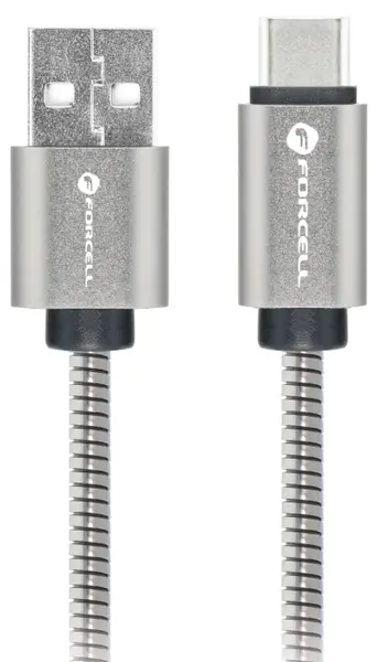 Cablu Forcell – F-Energy Metal C234, USB-A/USB-C, 1 m, 66W, argintiu