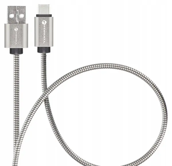 Cablu Forcell – F-Energy Metal C234, USB-A/USB-C, 2 m, 66W, argintiu