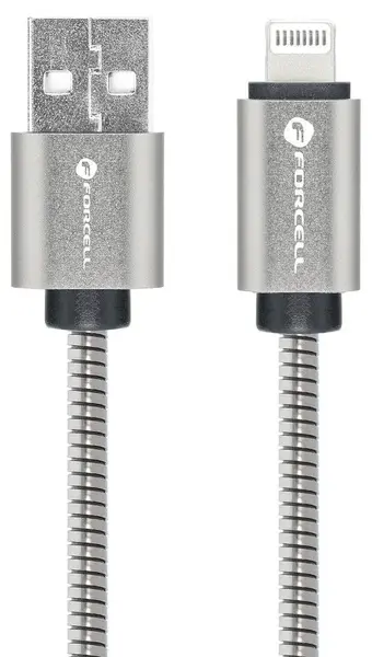 Cablu Forcell - F-Energy Metal C236, USB-A/Lightning, 1 m, argintiu