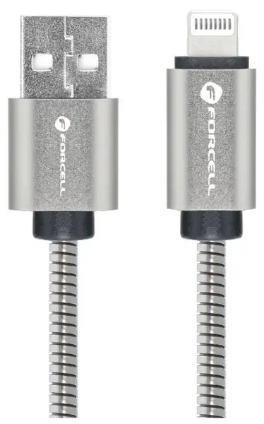 Cablu Forcell - F-Energy Metal C236, USB-A/Lightning, 2 m, argintiu