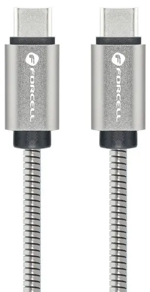 Cablu Forcell – F-Energy Metal, C237, USB-C/USB-C, 60W, 1 m, argintiu