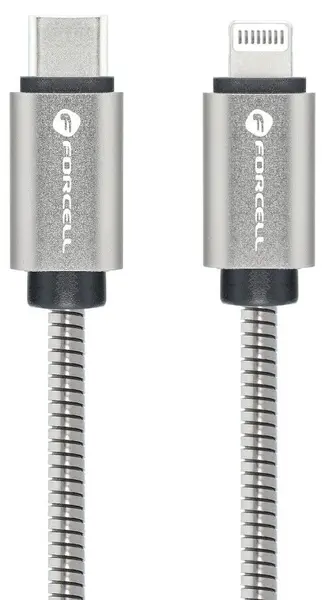 Cablu Forcell - F-Energy Metal C238, USB-C/Lightning, 27W, 1 m, argintiu