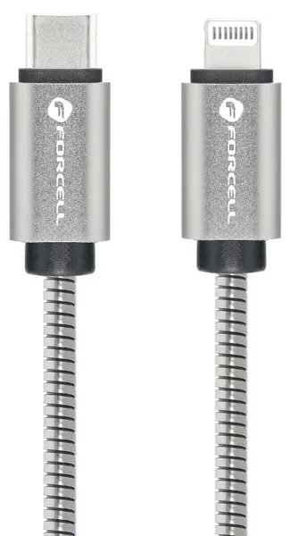 Cablu Forcell - F-Energy Metal C238, USB-C/Lightning, 27W, 2 m, argintiu
