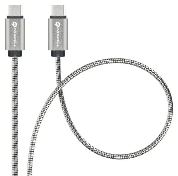 Cablu Forcell - F-Energy Metal C239, USB-C/USB-C, 100W, 2 m, argintiu