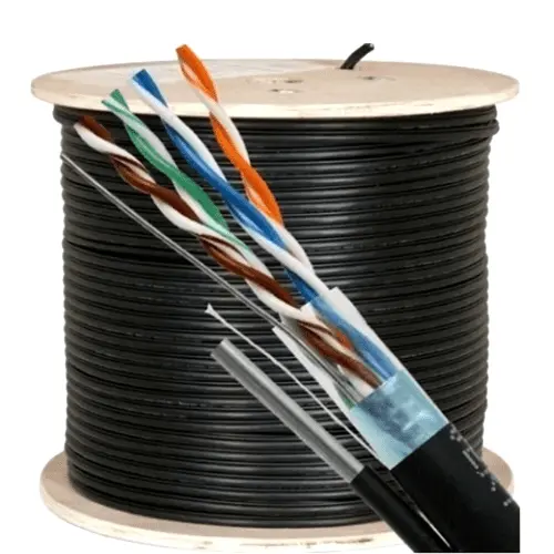 Cablu FTP Cat5e autoportant cu sufa oțel galvanizat, cupru 100%, rolă 305 m, negru - TSY