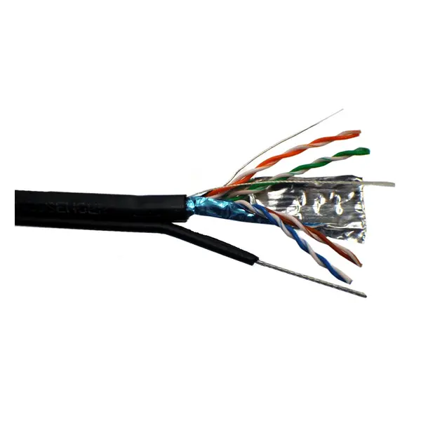 Cablu FTP cu sufă CAT5E cupru solid 99,99%, exterior PE negru, rolă 100 m