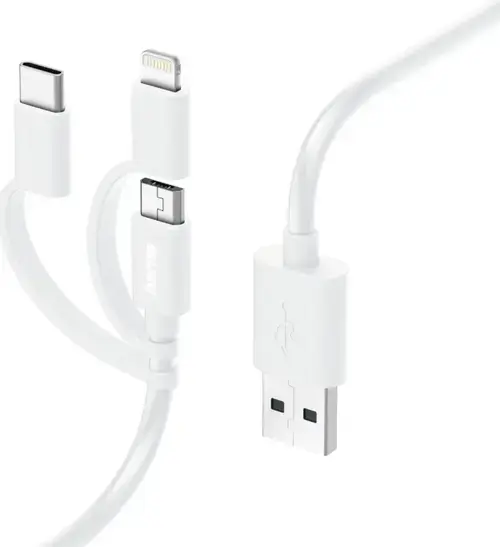 Cablu Hama 187200, microUSB 3-in-1 cu adaptor pentru USB-C, Lightning, 1 m (Alb)