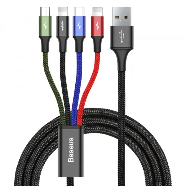Cablu Incarcare USB-A - 2 x Lightning / microUSB / USB-C Baseus Rapid 4in1, 20W, 1.2m, Negru CA1T4-A01