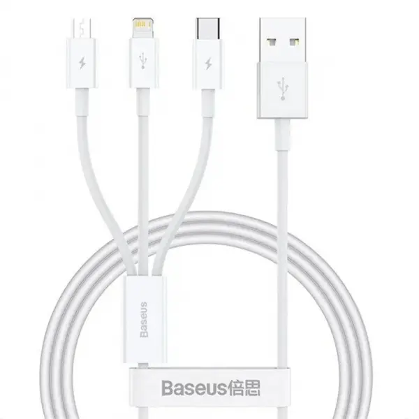 Cablu Incarcare USB-A - Lightning / microUSB / USB-C Baseus 3in1, 100W, 1.5m, Alb P10377705213-00