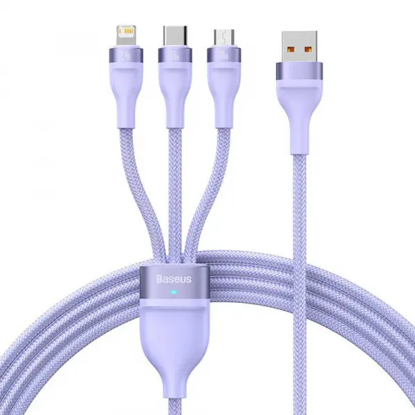 Cablu Incarcare USB-A - Lightning / microUSB / USB-C Baseus Flash Series II 3in1, 66W, 1.2m, Mov CASS040005