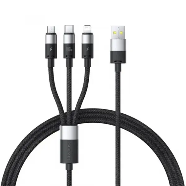 Cablu Incarcare USB-A - Lightning / microUSB / USB-C Baseus StarSpeed 3in1, 100W, 1.5m, Negru P10319900111-01