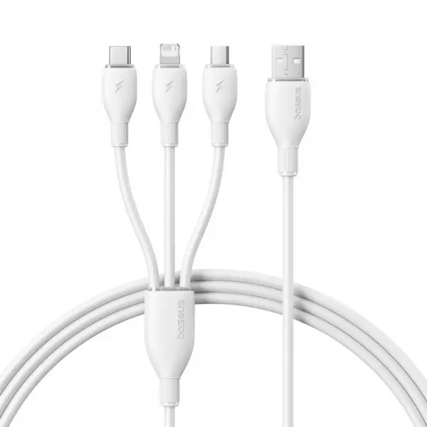 Cablu Incarcare USB-A - Lightning / microUSB / USB-C Baseus Ultra Fast 3in1, 18W, 1.3m, Alb P10376303211-00